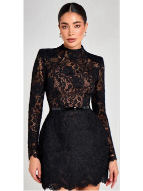 NWT Nadine Merabi Black Lace Sophie Mini Dress 14